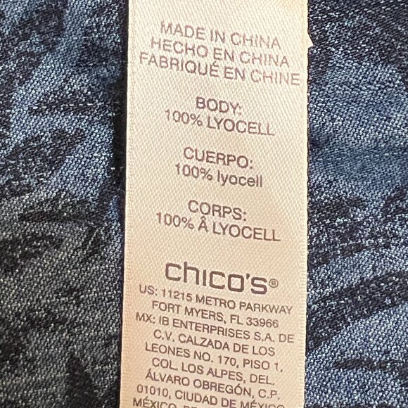 Chico’s 1 Denim Blue Lyocell Button-Up Shirt M Floral Paisley Print Long Sleeve - Picture 6 of 9